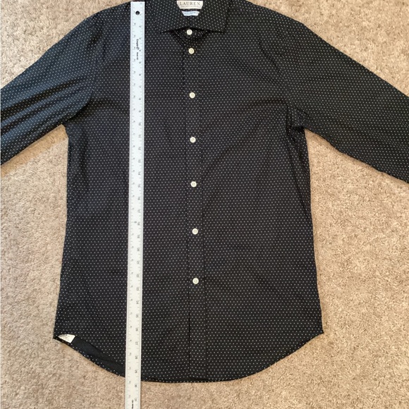 Ralph Lauren Men’s Button Down Black w/sm white dot like pattern Slim, Sz M, EUC - Picture 7 of 8